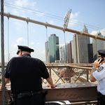 Police at the Brooklyn Bridge on Wednesday (Getty Images)